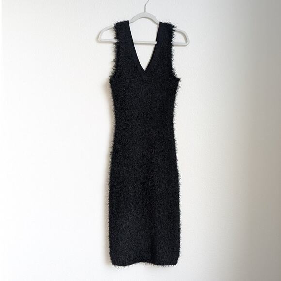 COS Black Textured Furry Knitted Sleeveless Midi V-neck Dress, size XS - Picture 1 of 9